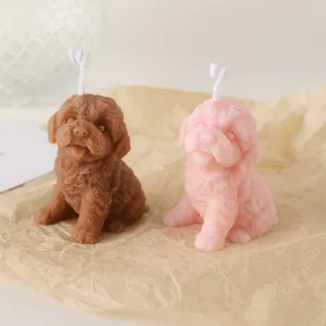 Cute teddy dog scented candle, handmade soy wax animal candle detail for home decor and gifts