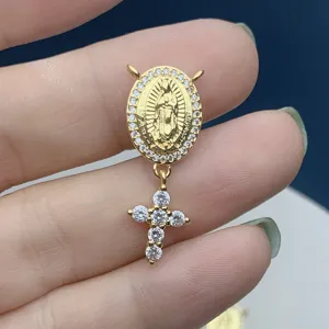 Jungfrau Maria Kreuz Zirkonia Anhänger Charme Für DIY Halskette Herstellung Schmuckzubehör Kupfer 18K Vergoldet Anhänger Ohne Kette