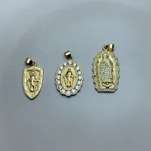 Ciondolo Personaggio Religioso In Rilievo Solo Senza Catena Zirconia Placcato Oro Vergine Maria Accessorio Gioielli Fai-Da-Te Unisex