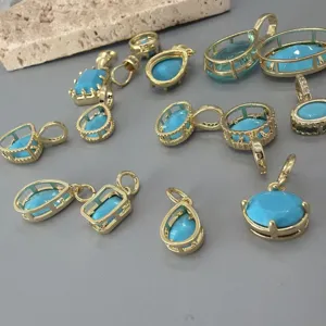 Vergoldete Türkis Anhänger Charms DIY Schmuckherstellung Zubehör Tropfenform Oval