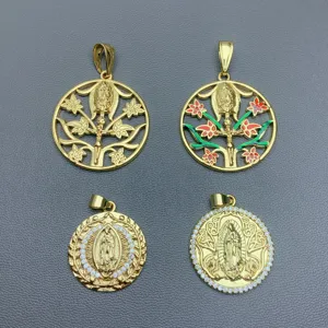 Vintage Kupfer Zirkonia Lebensbaum Anhänger Rund Emaille Religiöses Porträt Charm für Halskette Damen Schmuck Zubehör