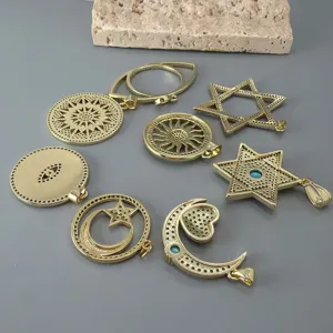 Vergoldete DIY Schmuck Anhänger Set, böser Blick Hexagramm Sonne Mond Metall Accessoires.