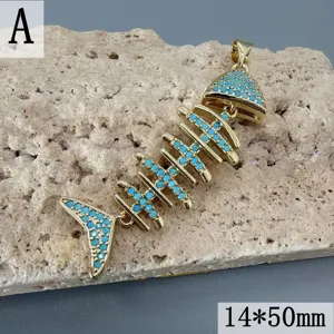 Zirkon Türkis Fischgräte Anhänger Europäisches Nischen-Design Schmuck Zubehör 14x50mm
