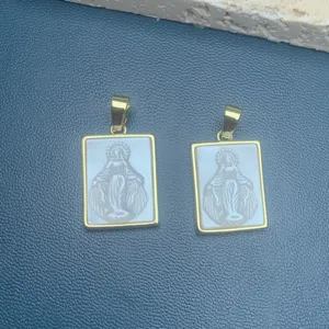 Ciondolo quadrato in madreperla naturale Madonna per creazione collana gioielli DIY.