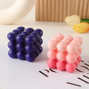 Gradient bubble cube scented soy wax candle detail view home decor aesthetic prop