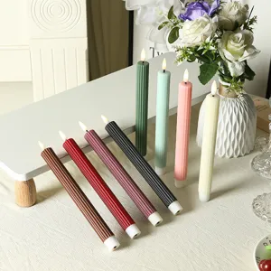 Bougie électronique LED longue rayée macaron cire simulation déco maison article luminaire