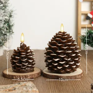 Christmas LED pine cone candle light paraffin wax festive home decor table decoration 2pcs