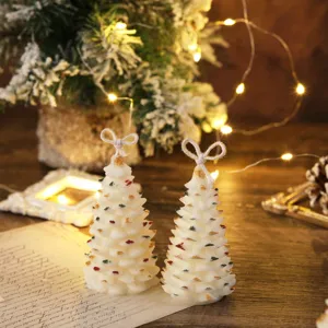 Velas perfumadas de cera de soja árbol de Navidad con lazo, regalos festivos y accesorios.