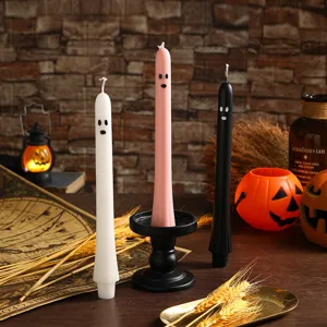 Halloween ghost taper candles set, cute ghost face design decorative wax candles for party.
