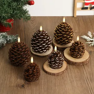Christmas painted pinecone paraffin LED bullet candle light for home holiday party decor