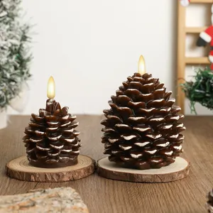 Christmas pine cone shaped LED paraffin candle light festive desktop decoration props