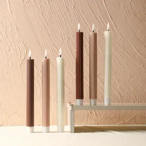 Bougies coniques LED cannelées en cire de paraffine, lumières décoratives à piles pour la maison.