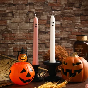 Halloween ghost long candles set, cute decorative taper candle for spooky party home decor.