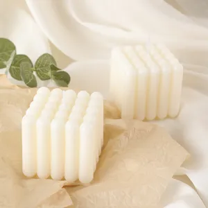 Aesthetic white cube bubble soy wax scented candle, creative home decor and gift photography prop.