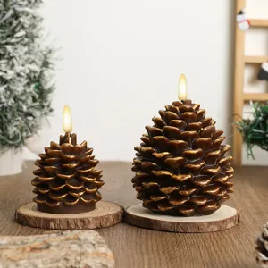 Christmas LED pinecone candle lights, realistic paraffin wax decorative props for holiday home decor.