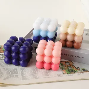 Gradient bubble cube scented soy wax candle aesthetic home decor photography prop gift.