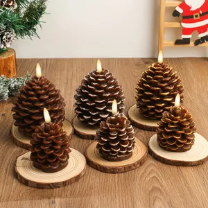 Christmas Painted Pinecone Paraffin LED Bullet Candle Light Home Decor Festive Party Atmosphere Prop
