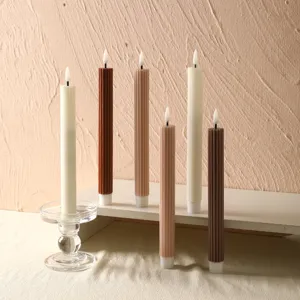 Bougies électroniques LED à rayures verticales décoratives avec coque en paraffine pour la maison