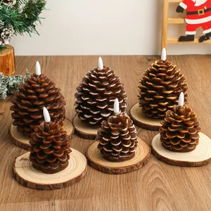 Christmas pine cone shape paraffin LED bullet candle light detail view, perfect holiday decor.