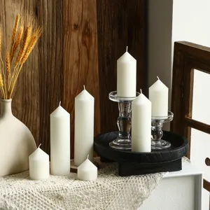 Nordic Minimalist White Striped Pointed Pillar Candle Geometric Shape Soy Blend Wax Aroma Scented Candle For Home Decor