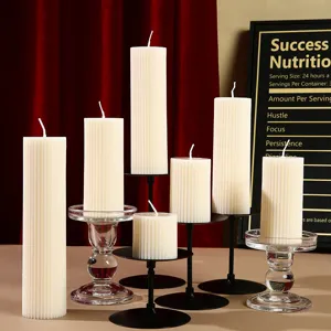 Bougie Parfumée Cylindrique Blanche Style Ins Cire de Soja Rayée Créative Ambiance Souvenir Cadeau Décoration