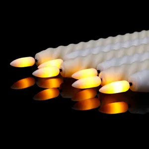 LED electronic long stick candle lights, white fluted flameless candles for home decor