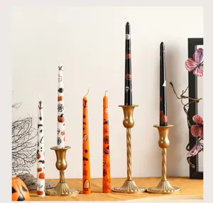 Halloween taper candles with pumpkin ghost prints, 25cm decorative candle for party decor.