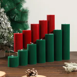 Christmas striped pillar soy wax scented candles set for holiday home decor and romantic ambiance.