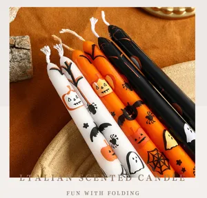 25cm Halloween scented taper candle with cute pumpkin and ghost prints for party decor.