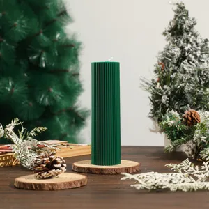 Green striped scented pillar candle for Christmas home decor, cozy atmosphere props gift.