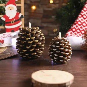 Christmas pinecone LED candle light painted paraffin wax decorative holiday photo prop detail