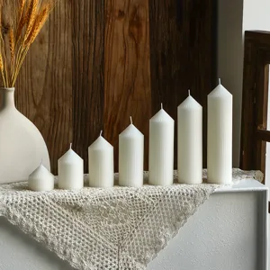 Nordic minimalist white striped pillar candles set for home decor and romantic ambiance.