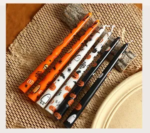 Halloween scented tapered candles set with cute pumpkin and ghost print, 25cm long party decor.