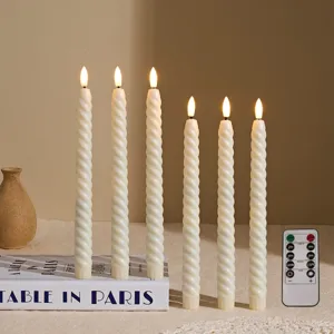 LED Long Taper Candles Remote Control Plastic Spiral Candle Lights For Home Party Holiday Wedding Decor Warm White