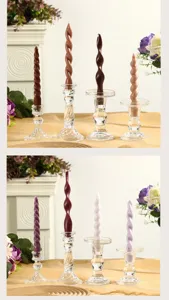 Morandi color twisted scented candle with transparent glass candlestick holder for dinner home decor