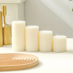 Nordic style white striped pillar scented candles, elegant home decor table ornament set.