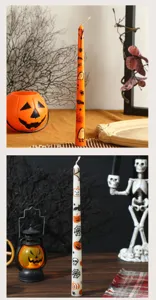 Halloween taper candles 25cm printed ghost pumpkin design decorative wax for party decor