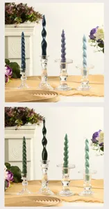 Morandi color twisted scented candle and clear glass candle holder set for home decor dinner.