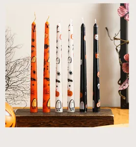 Halloween scented candles long stem pumpkin ghost print detail view party decor