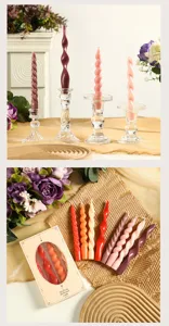 Morandi colored spiral scented candles long twist rod design for romantic dinner table decor.