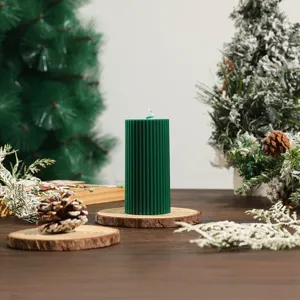 Green Striped Pillar Scented Candle Christmas Home Decor Soy Wax Candle Party Prop