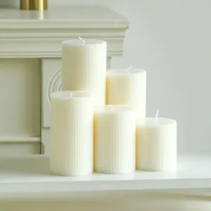 Nordic white striped pillar scented candles set for elegant home decor and wedding gifts.