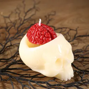 Halloween gothic skull scented candle with red brain shape creative wax home decor ornament