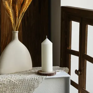 Nordic minimalist white striped pillar scented candle, geometric home decor candle.