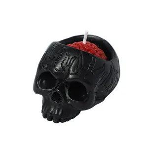 Halloween Gothic Skull Scented Candle Black Skeleton Head with Red Brain Design for Home Decor