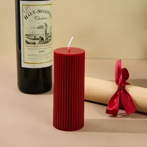 Red striped pillar scented soy wax candle for home decor, Christmas ambiance and party decoration props
