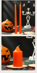 Halloween orange scented candles set, decorative pillar and taper candles for holiday party decor.