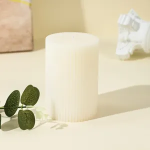 White fluted pillar scented candle, European style decorative candle for dinner.