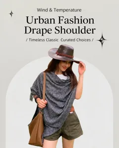 Classic black white plaid women winter warm shawl cape versatile stylish fashion accessory.