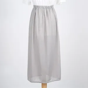 Women solid color casual long skirt high elastic waist breathable summer grey maxi skirt